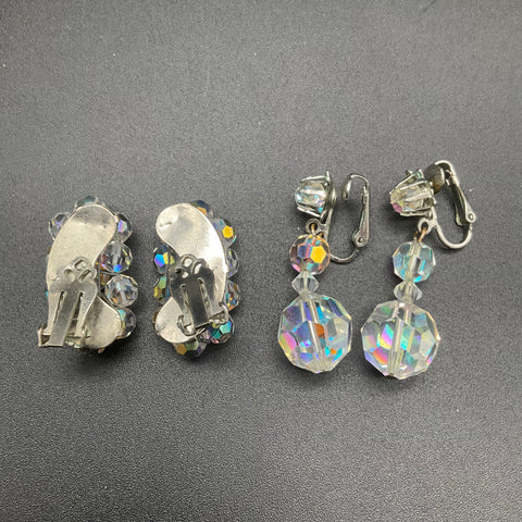 Vintage AB Crystal Jewelry Lot 5pc Necklace Bracelet Clip-On Earrings Set