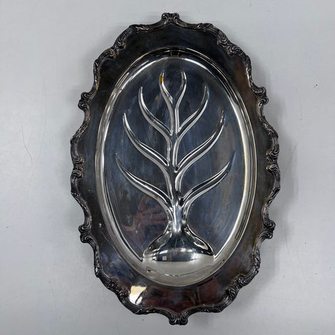 Wallace Silver Plate Meat Carving Tray with Wood Insert 2pc Vintage 1107