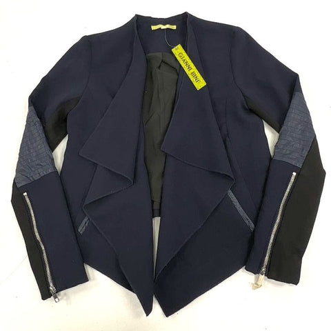 NWT Gianni Bini Natalia Navy Blue Moto Drape Front Jacket Blazer Womens S