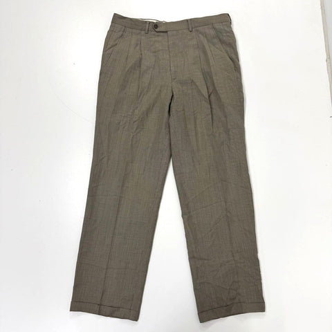 Vintage 90s Yves Saint Laurent Men's Brown Pleated Cuffed Trousers Sz 34x28