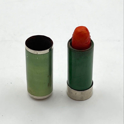 Vintage 50s Tangee Women's Lipstick Tube Case Green Silver Orange Prop Display