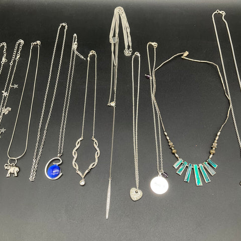 Vintage & Modern Silver Tone Fashion Necklace Lot of 12 Heart Stars Cross Stone