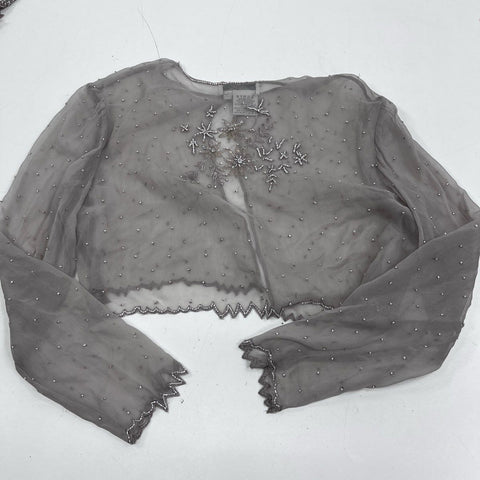Adrianna Papell Occasions Women's Gray Silk Beaded Gown Bolero Set Size P12