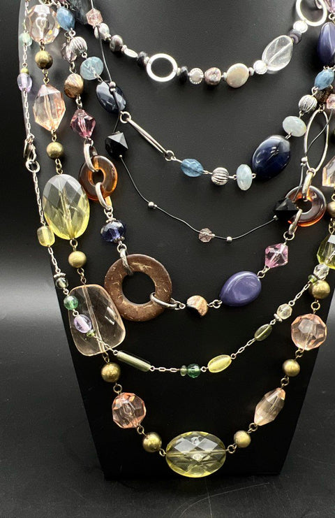 Modern Boho Costume Jewelry Lot 1.5 Lbs 5 Beaded Statement Station Necklaces