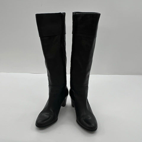 Talbots Black Leather Knee High Block Heel Side Zip Boots Size 6.5 B