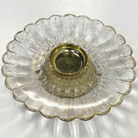 Mid-Century Atomic Glass Chip and Dip Set Gold Black Veined Scalloped 2 Piece