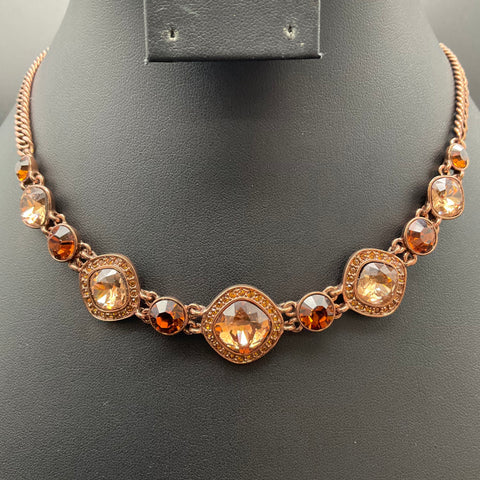 Givenchy Bronze Tone Champagne & Brown Crystal Necklace & Earring Jewelry Set