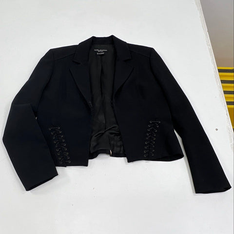 Isabel De Pedro Women's Black Blazer Vintage Y2K Mr Cat Lace Up Cropped US 12
