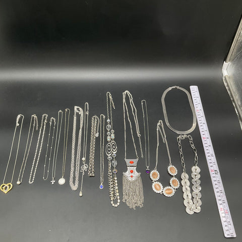 Fashion Costume Jewelry Lot 16 Necklaces Silver Tone Boho Tassel Heart Cross