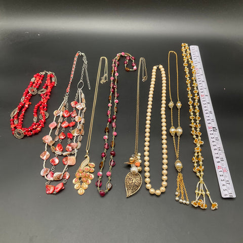 Boho Faux Pearl Shell Statement Necklace Jewelry Lot of 8 Beaded Leaf Tassel