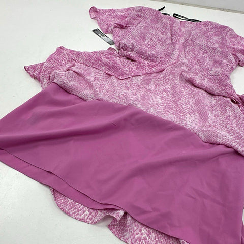 Tahari Arthur S. Levine Women's Pink Snake Tiered Ruffle Wrap Dress Sz 14 NWT
