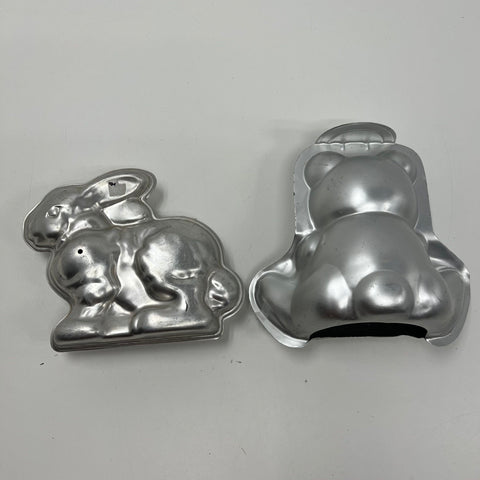 Vintage Wilton 3D Stand-Up Bear & Rabbit Cake Pan Mold Set Aluminum Bakeware