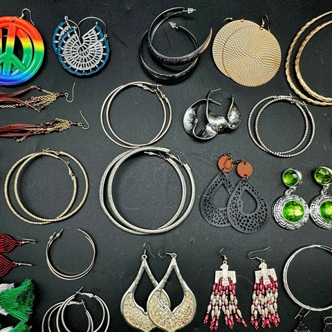 Vintage to Modern Costume Earring Lot 35+ Pairs Hoops Tassels Boho Beaded
