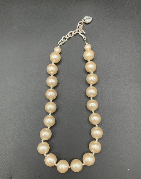 Vintage Carolee Signed Faux Pearl Necklace & Bracelet Set Silver Tone Knotted