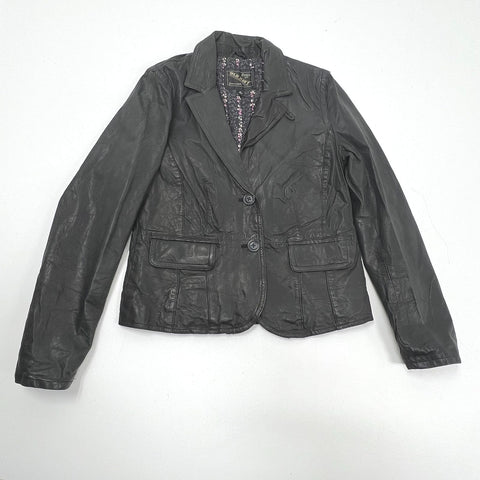 Vintage Y2K Old Navy Black Leather Blazer Floral Lined Jacket Womens M
