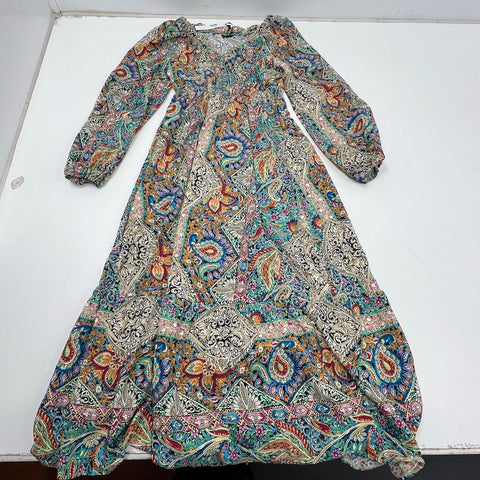 Coco + Carmen Lotus Maxi Dress Boho Paisley Long Sleeve Smocked NWT Sz S/M