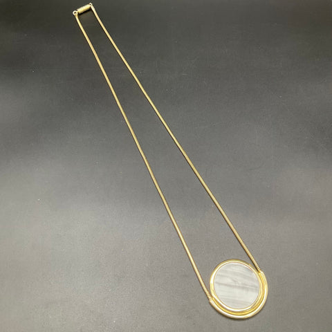 H by Halston Gold Tone Large Circular Inlay Pendant Snake Chain Necklace 18"