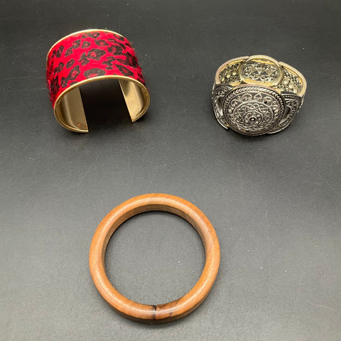 Boho Ethnic Costume Jewelry Lot of 8 Cuff Bracelet Bangle Elephant Wood Leopard