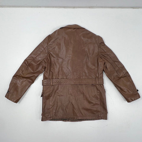 Vintage 70s R. Sherman Men's Brown Leather Belted Safari Field Jacket M