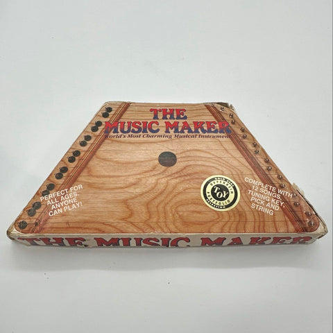 Vintage The Music Maker Lap Harp Zither Wood Instrument with Box & Song Sheets