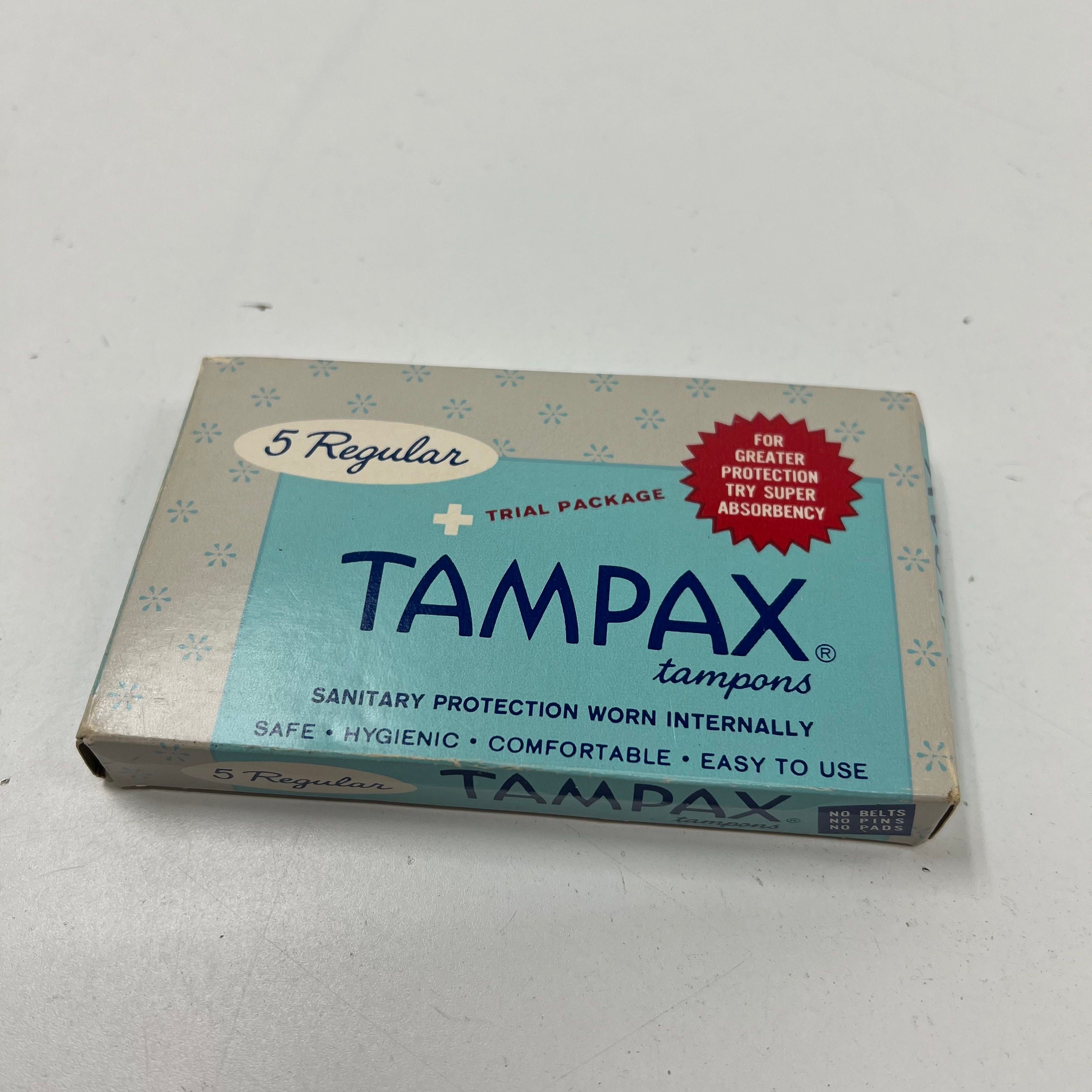 Vintage 1960s Tampax Tampons Trial Package Unused Full Box 5 Regular USA Made