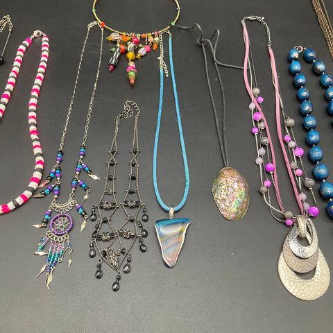 Mixed Costume Jewelry Lot of 12 Boho Statement Beaded Necklaces Pendants