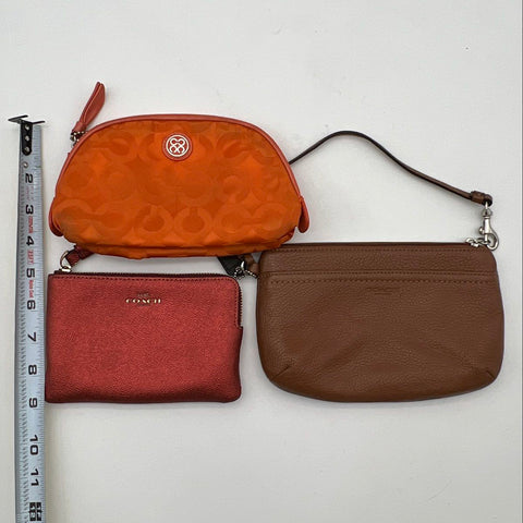 Coach Wristlet Cosmetic Bag Lot of 3 Metallic Pebbled Leather Signature Canvas