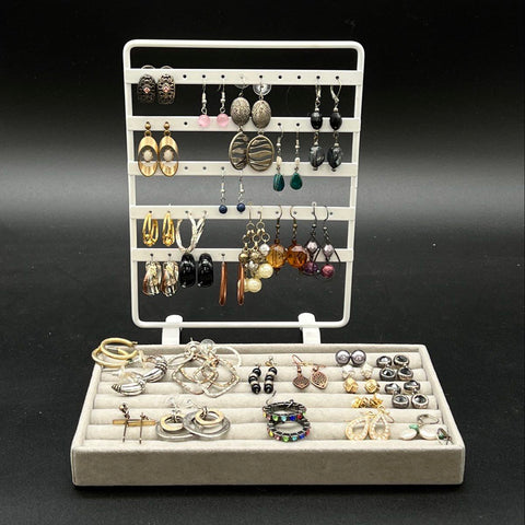 Mixed Costume Jewelry Earring Lot of 30 Pairs Hoops Dangles Studs Gold Silver