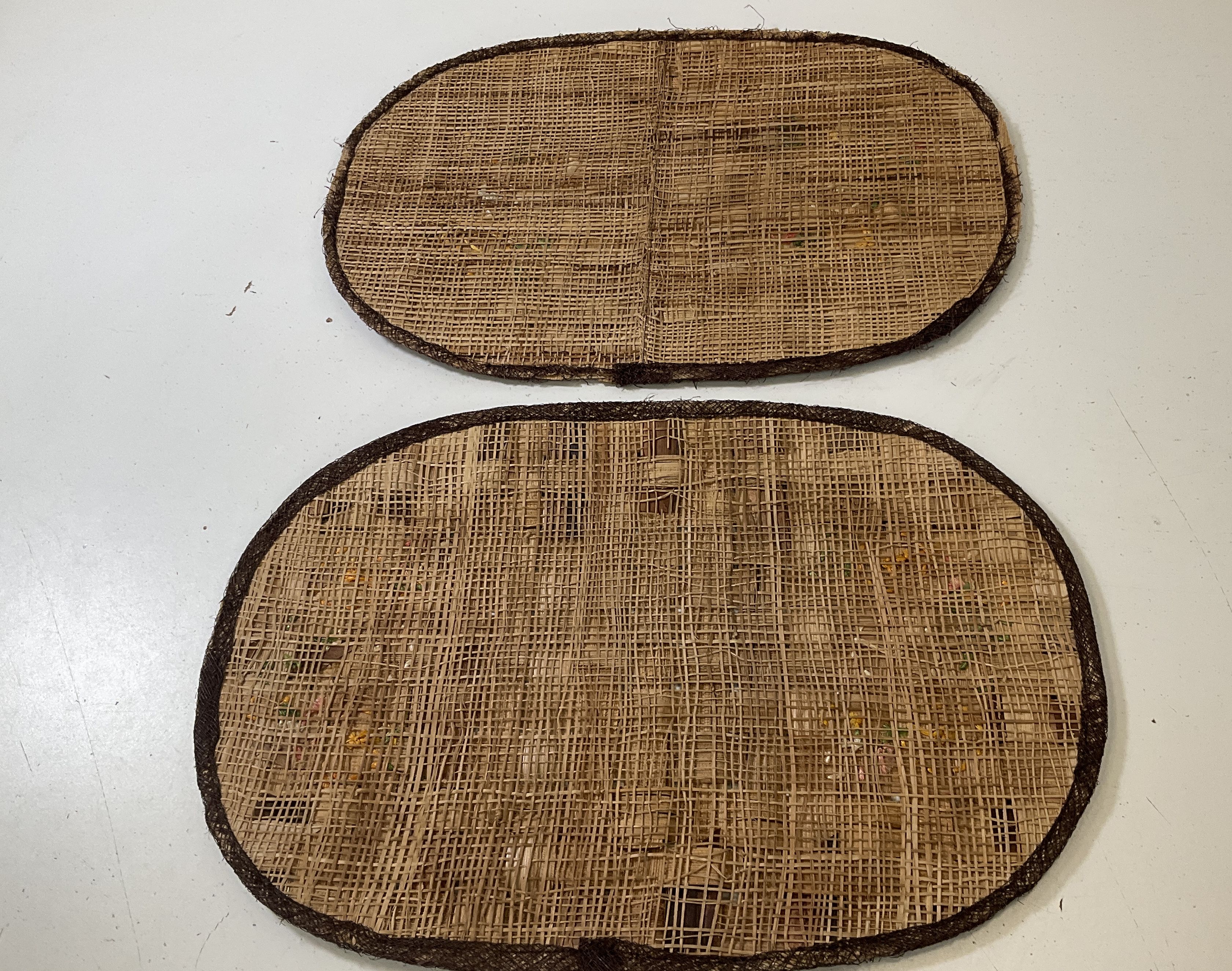 Set Of Two Vintage 1970s Handwoven Daisy Placemats Basketweave Wood Slats