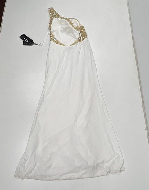 Cinderella Divine Women's Gown Dress Ivory Gold One Beaded Slit NWT Sz 14