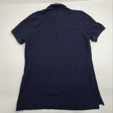 Stenstroms Men's Navy Blue Cotton Pique Polo Shirt Floral Paisley Trim Size M