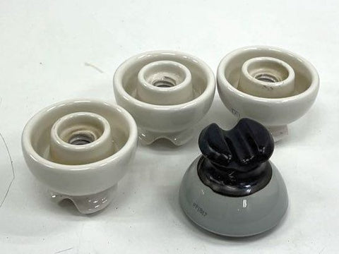 Lot of 4 Vintage Ceramic Porcelain Electrical Insulators White & Grey Victor V