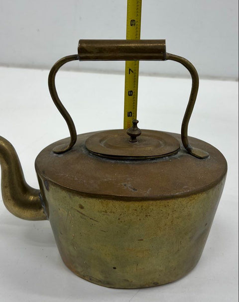 Antique Brass Tea Kettle Gooseneck Spout Oval Body Rustic Decorative 9.5"