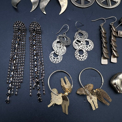 Vintage & Modern Costume Jewelry Lot 30+ Pairs Earrings Hoops Drops Studs