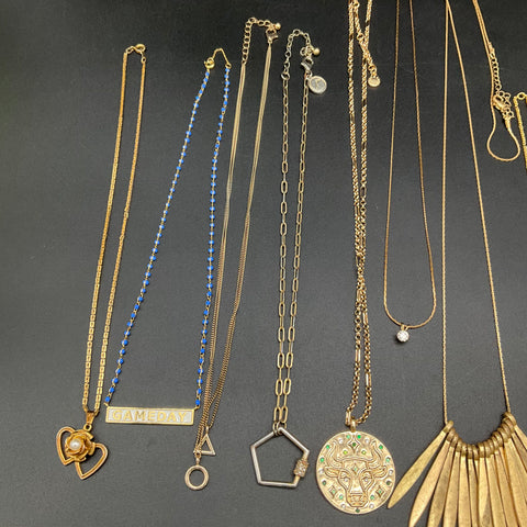 Mixed Fashion Jewelry Lot 12 Necklaces Gold Tone Statement Tassel Gameday Boho
