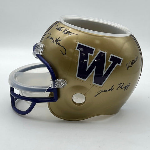 Washington Huskies NCAA Football Multi-Signed Helmet Snack Bowl Ice Bucket Gold