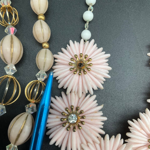 Vintage Costume Jewelry Lot of 5 Necklaces Faux Pearl Rhinestone Floral Wear