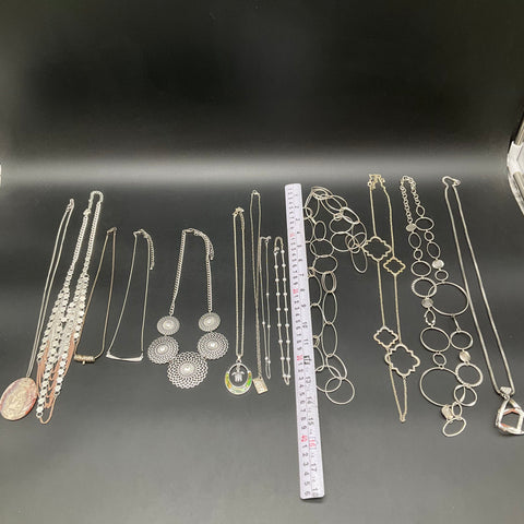Vintage to Modern Costume Jewelry Lot 11 Necklaces Silver Tone Statement Pieces