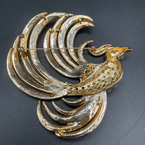 Vintage Costume Jewelry Lot 5 Brooches Enamel Bird Star Heart Floral