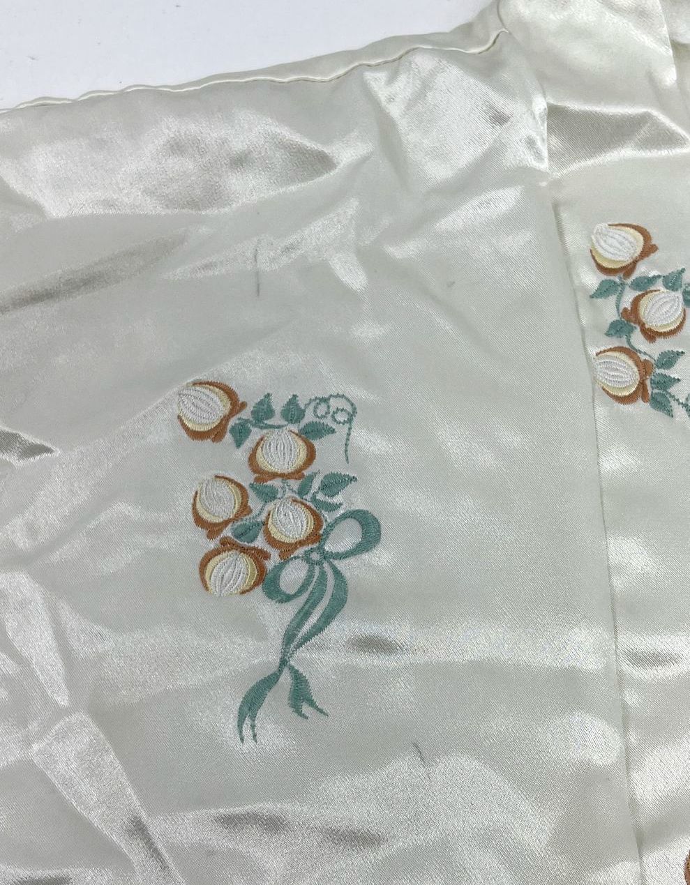 Vintage 60s 70s Embroidered Satin Lingerie Short Robe Bed Jacket Sz L