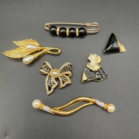 Vintage 1980s Jewelry Lot of 6 Brooches Pins Avon Monet Enamel Faux Pearl