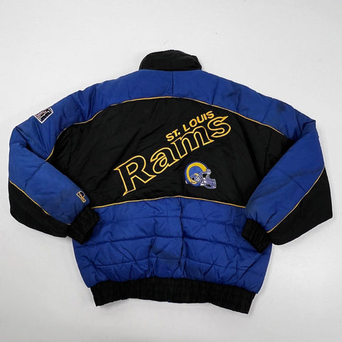 Vintage 90s Pro Player Men's St Louis Rams Puffer Jacket Blue Black Sz M