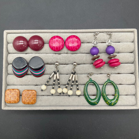 Vintage 1980s 1990s Boho Retro Costume Jewelry Earrings Lot 12 Pairs Geometric