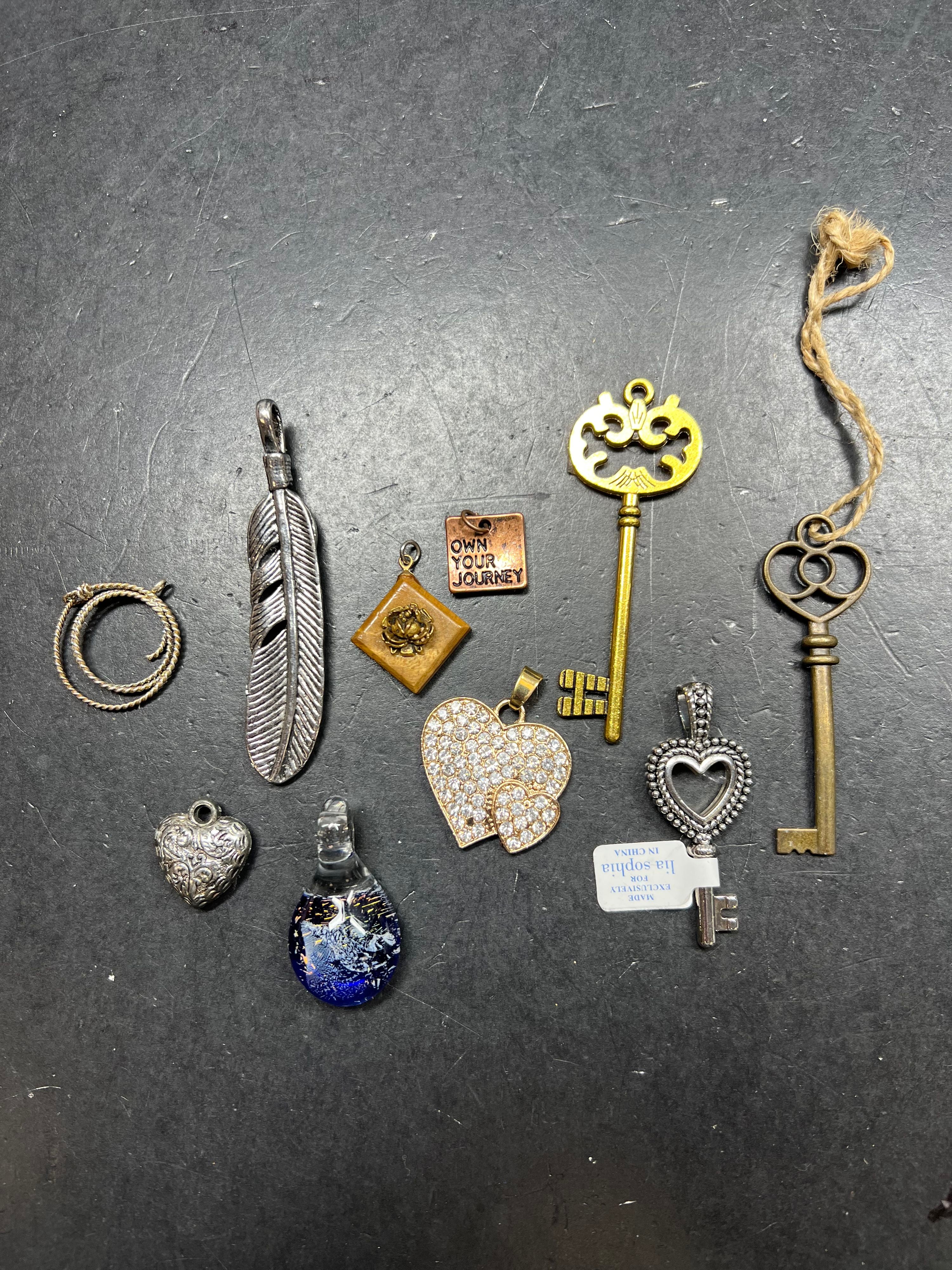 Lot of Assorted Pendants Heart Key Shape Lot of 10