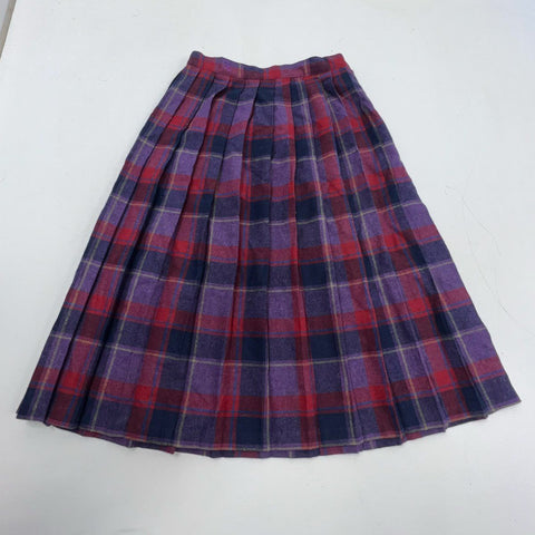 Vintage 80s Oscar De La Renta Purple Plaid Wool Blend Pleated Skirt Womens 13/14
