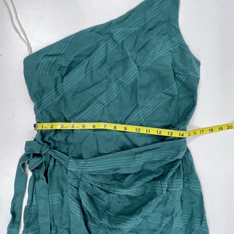 Free People Women's Green One Shoulder Tie Waist Textured Midi Dress Sz L NWT