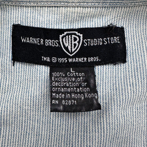 Vintage 1995 Looney Tunes Warner Bros Wild West Striped Western Shirt Sz L