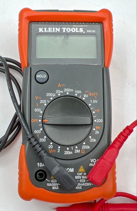 Klein Tools MM100 Manual Ranging Multimeter 600V CAT III with Leads & Manual