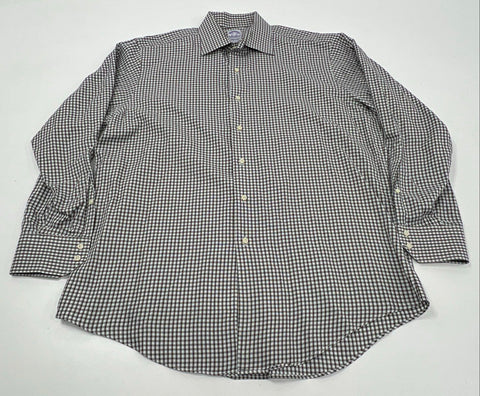 Vintage 90s Brooks Brothers Men's Brown Gingham Egyptian Cotton Shirt 16.5 34