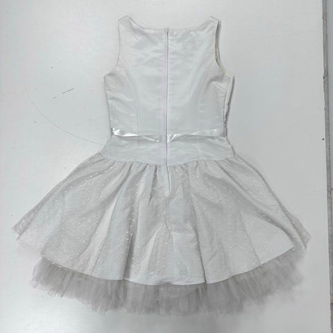 Vintage 80s Gunne Sax Women's White Satin Swiss Dot Tulle Mini Dress Sz 9/10